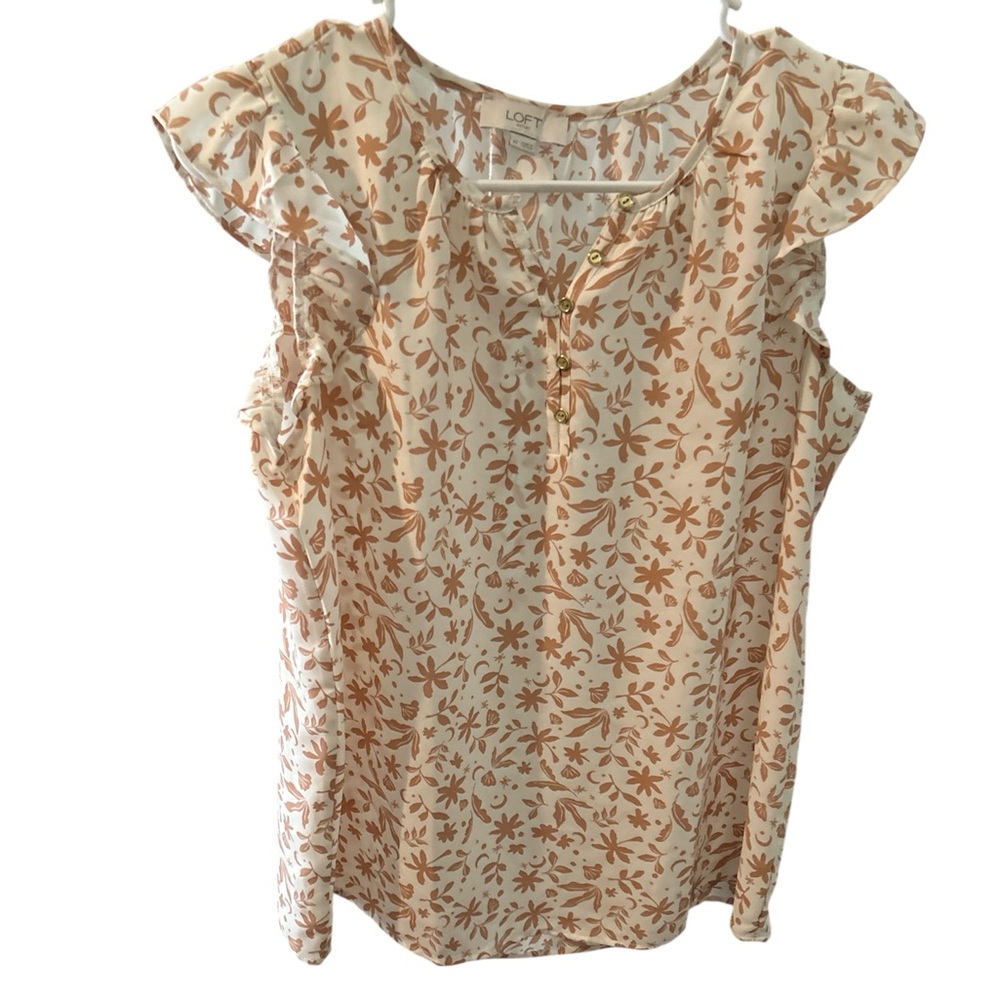 LOFT Cream Tan Flutter Sleeve Blouse